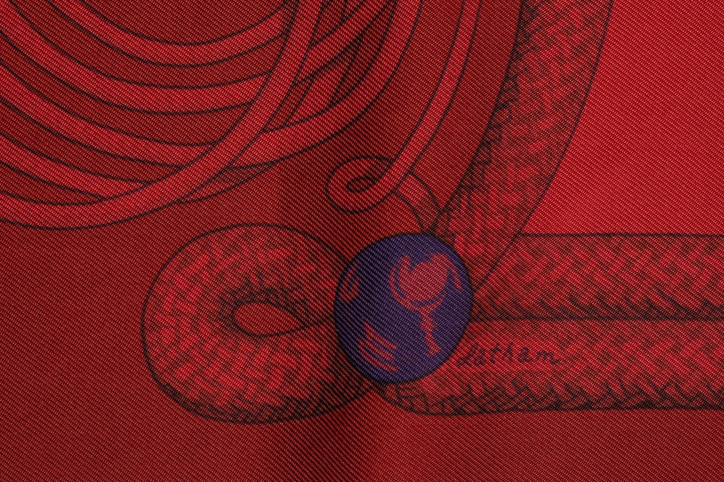 Hermes "Brandebourg" Red Die Silk Scarf