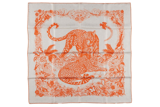 Hermes "Jungle Love" Silk Scarf White