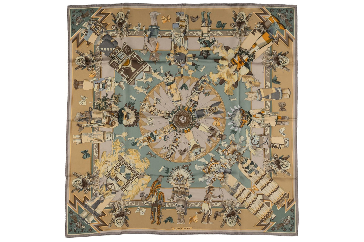 Hermes "Kachinas" Beige Silk Scarf