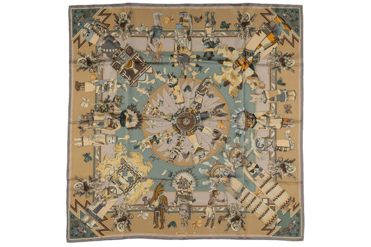 Hermes "Kachinas" Beige Silk Scarf