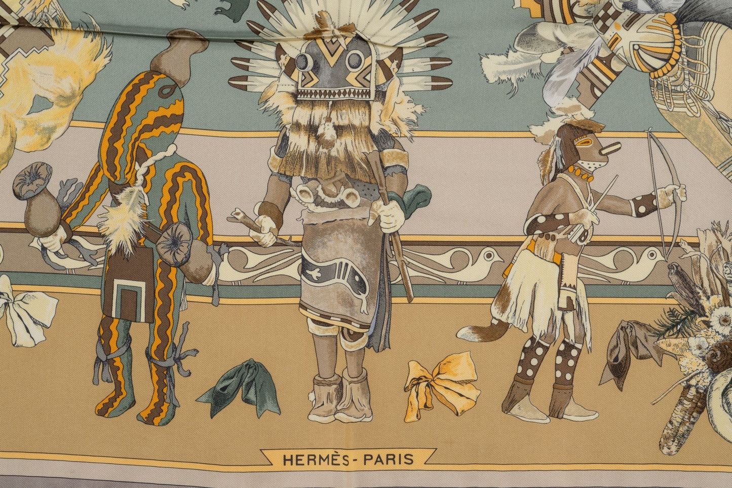 Hermes "Kachinas" Beige Silk Scarf