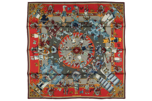 Hermes New Taupe Red Kachina Silk Scarf