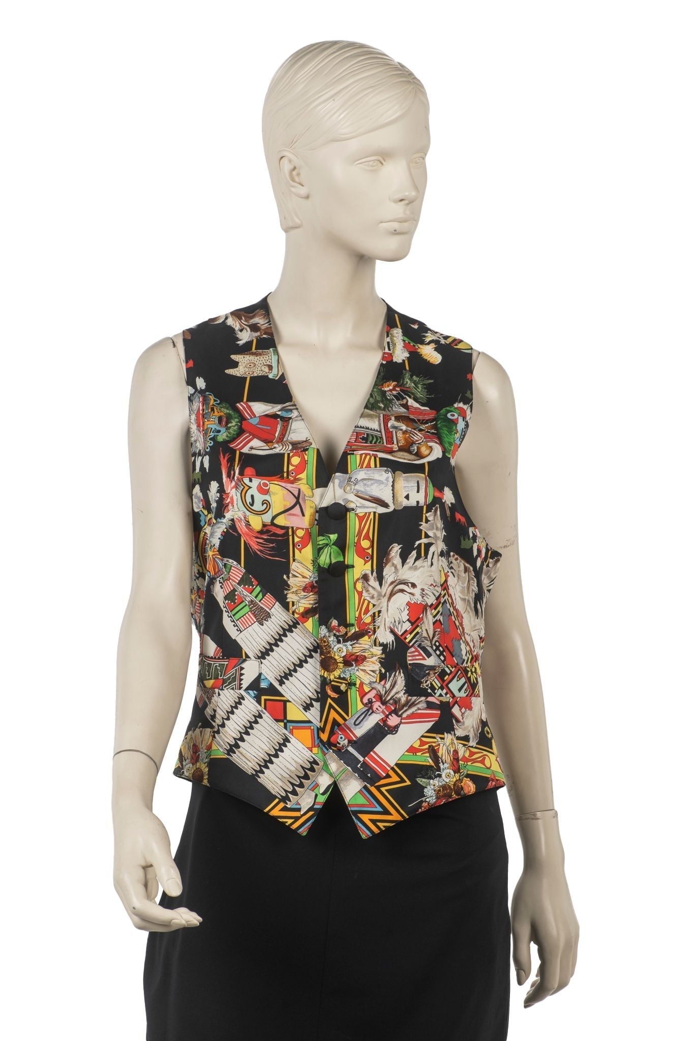 Hermes Black Kachinas Printed Silk Vest
