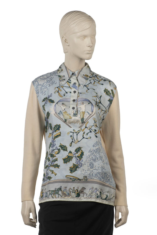 Hermes Silk and Wool Niege d Antan Shirt