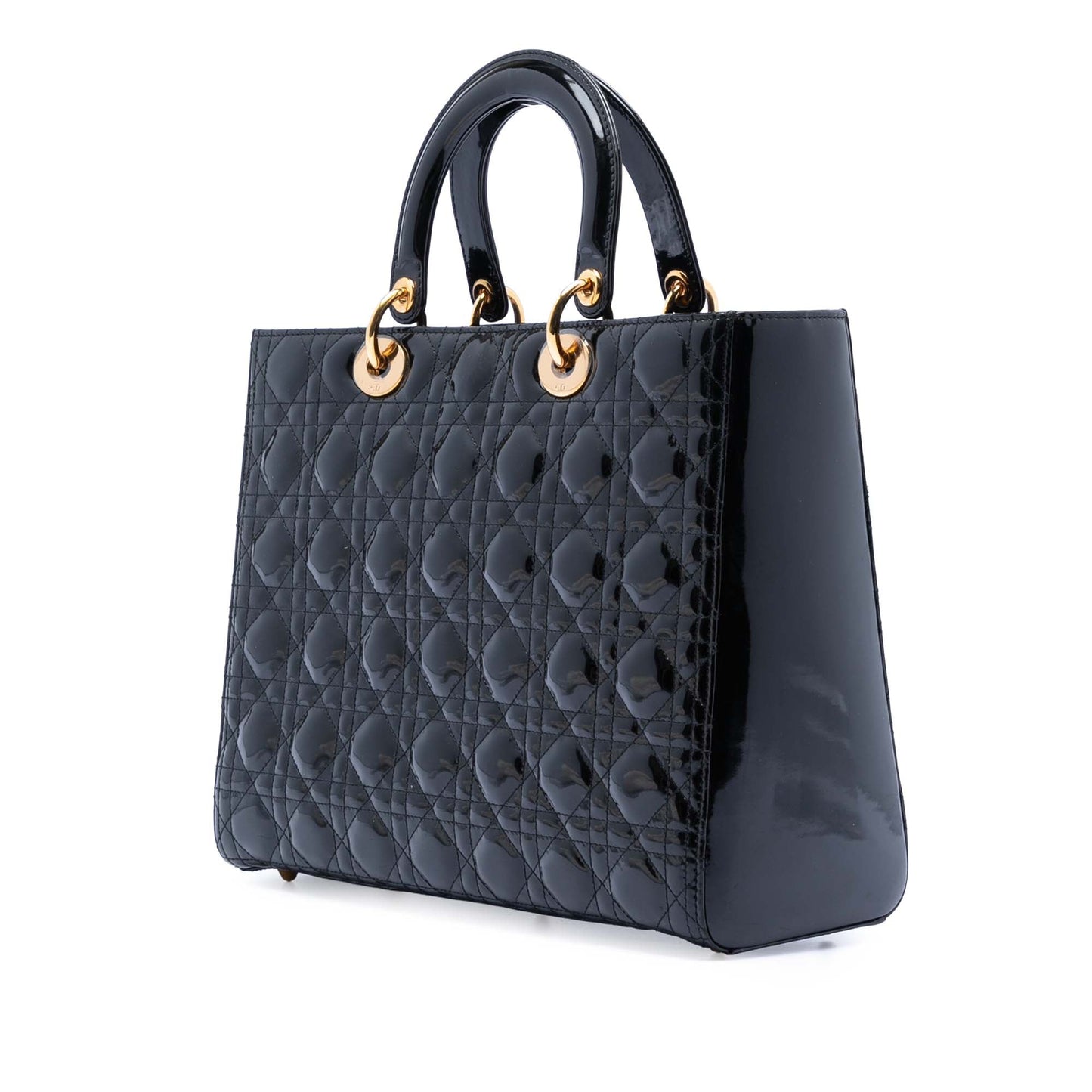 Black Dior Large Patent Cannage Lady Dior Satchel