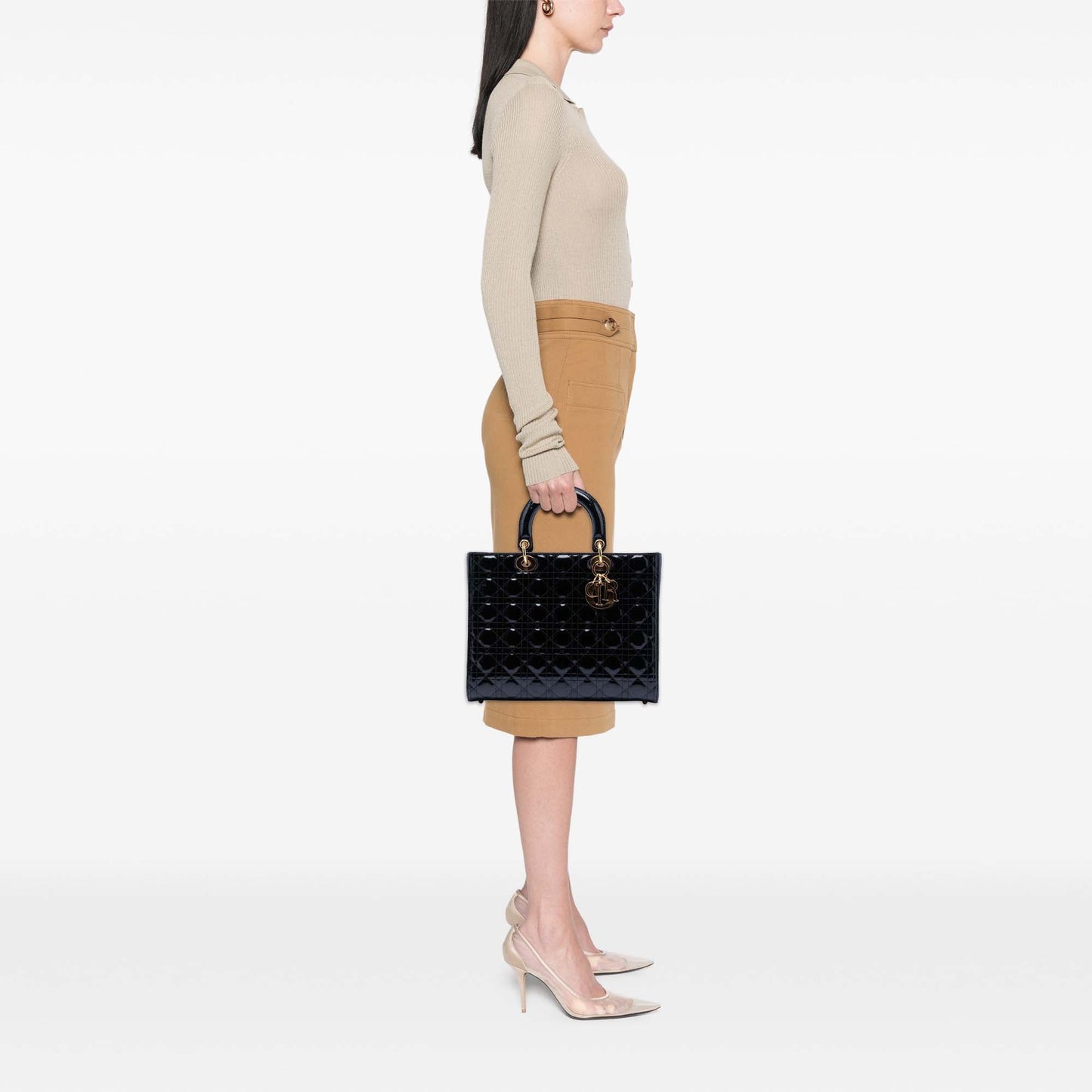 Black Dior Large Patent Cannage Lady Dior Satchel