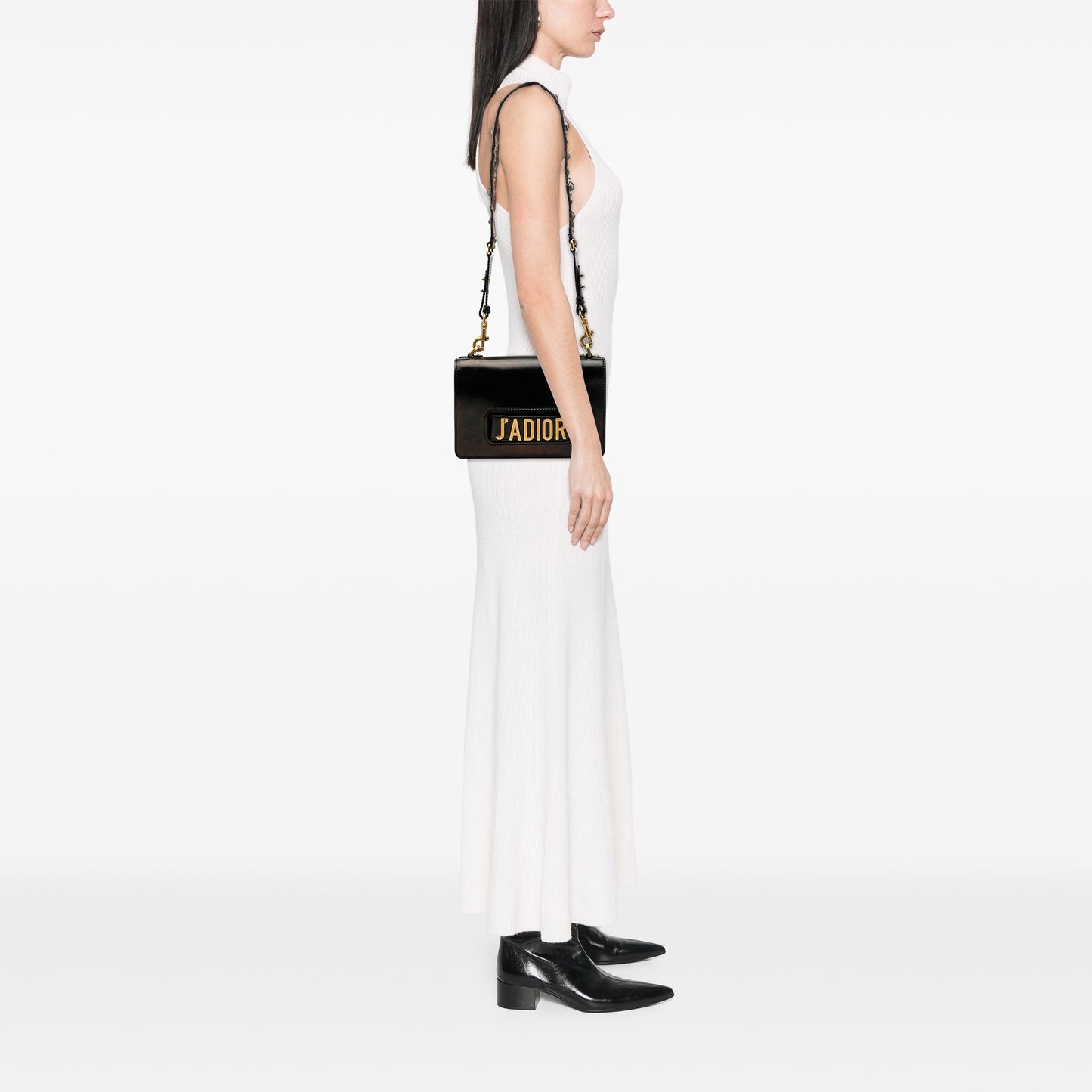 Black Dior Leather JAdior Chain Flap Shoulder Bag
