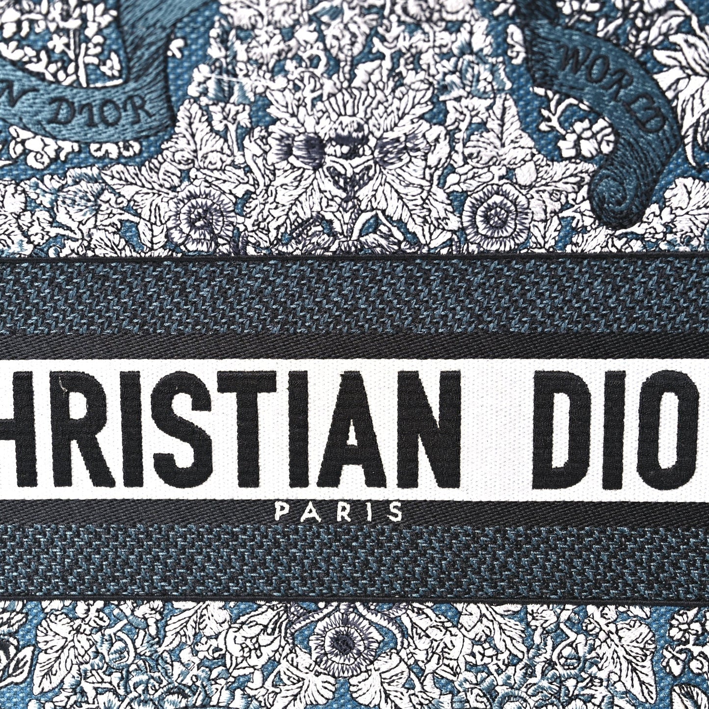Christian Dior Canvas Embroidered Medium Around The World Book Tote Blue