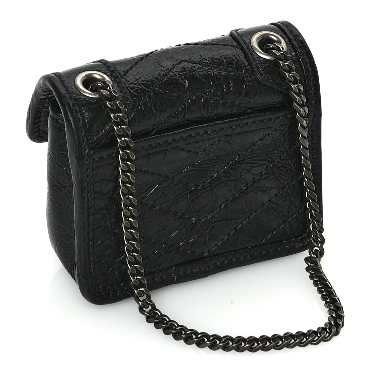 Saint Laurent Crinkled Calfskin Matelasse Monogram Niki Airpods Holder Micro Bag Black