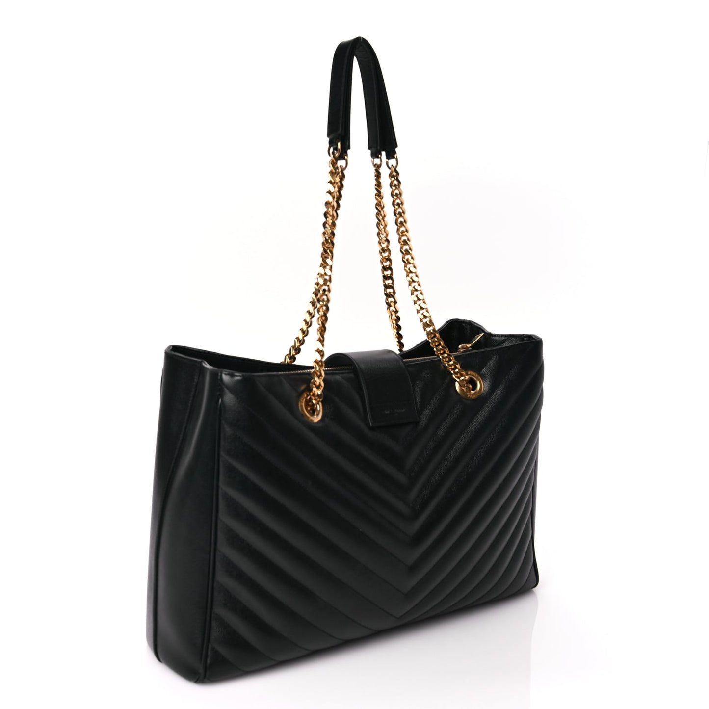 Saint Laurent Grain De Poudre Matelasse Chevron Monogram Shopping Bag Black