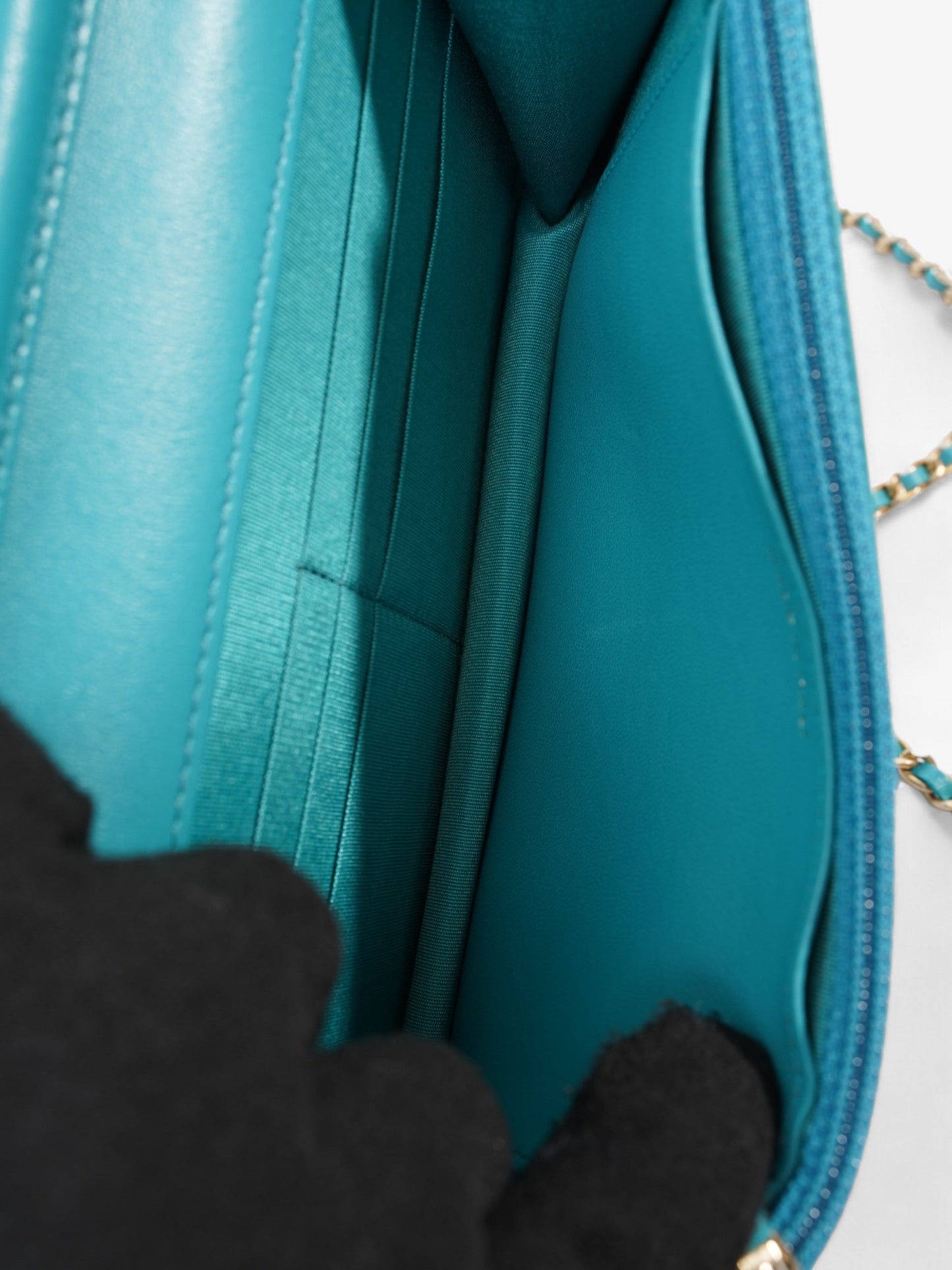 Chanel Classic Wallet on Chain Turquoise Blue  Lambskin Leather