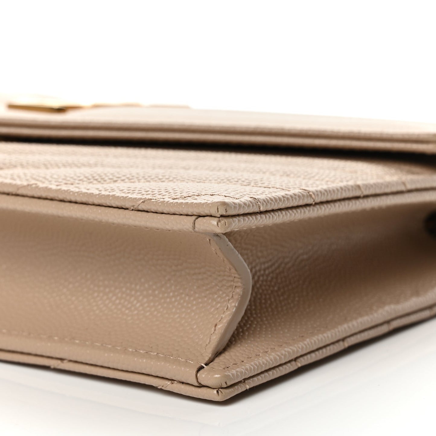 Saint Laurent Grain De Poudre Matelasse Chevron Monogram Envelope Chain Wallet Dark Beige