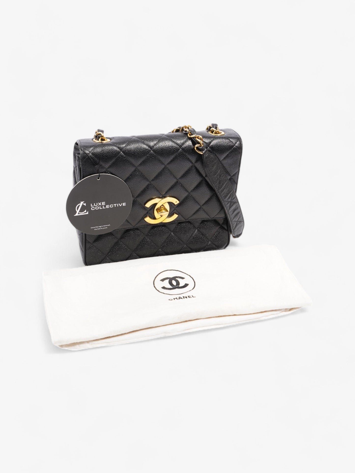Chanel Square CC Flap Black Caviar Leather Large