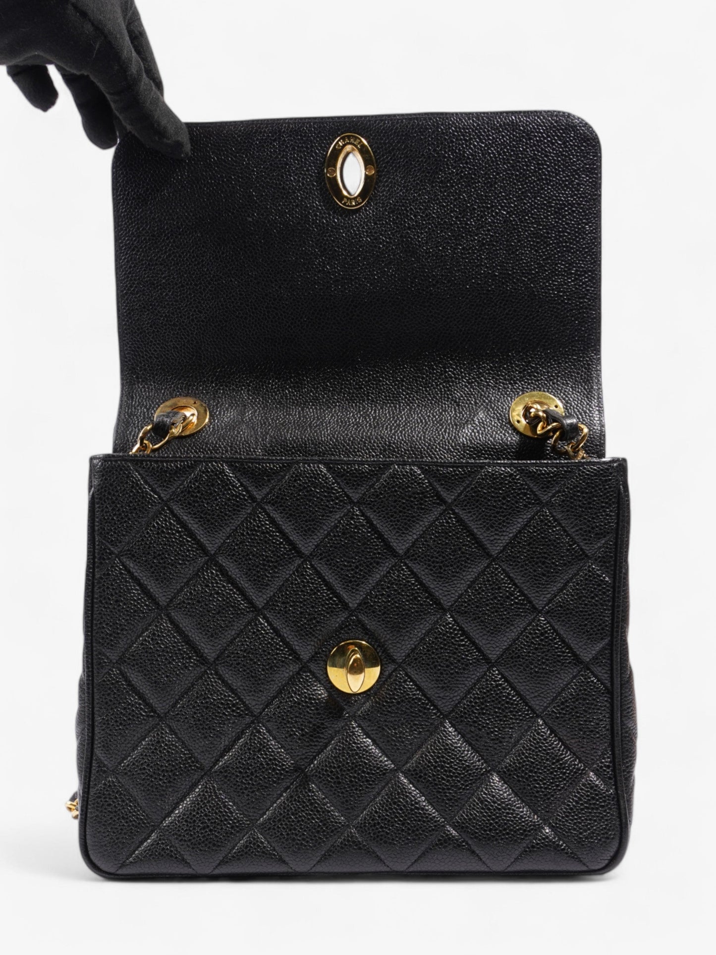 Chanel Square CC Flap Black Caviar Leather Large