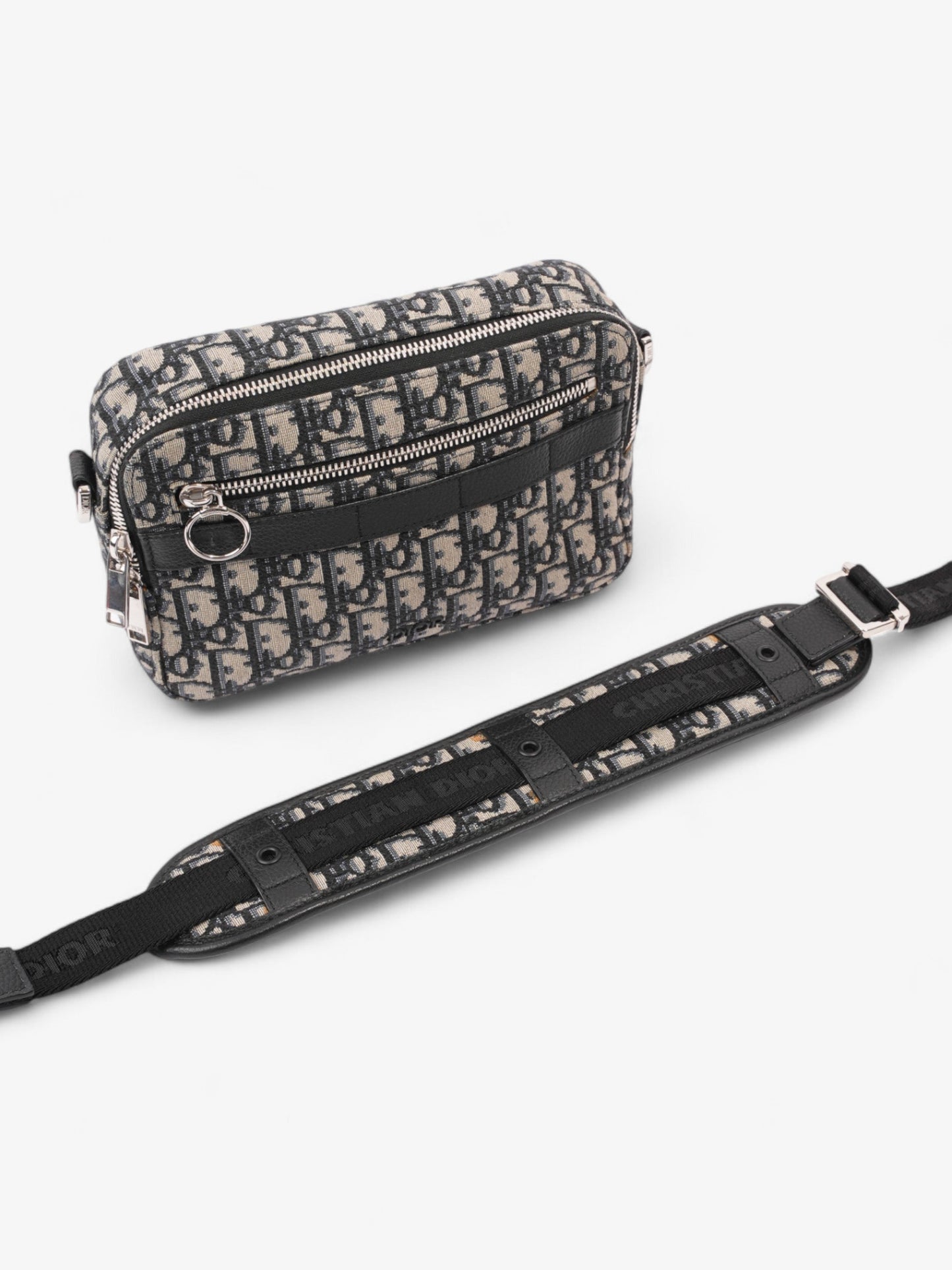 Christian Dior Safari Bag with Strap Black Oblique / Beige Cotton