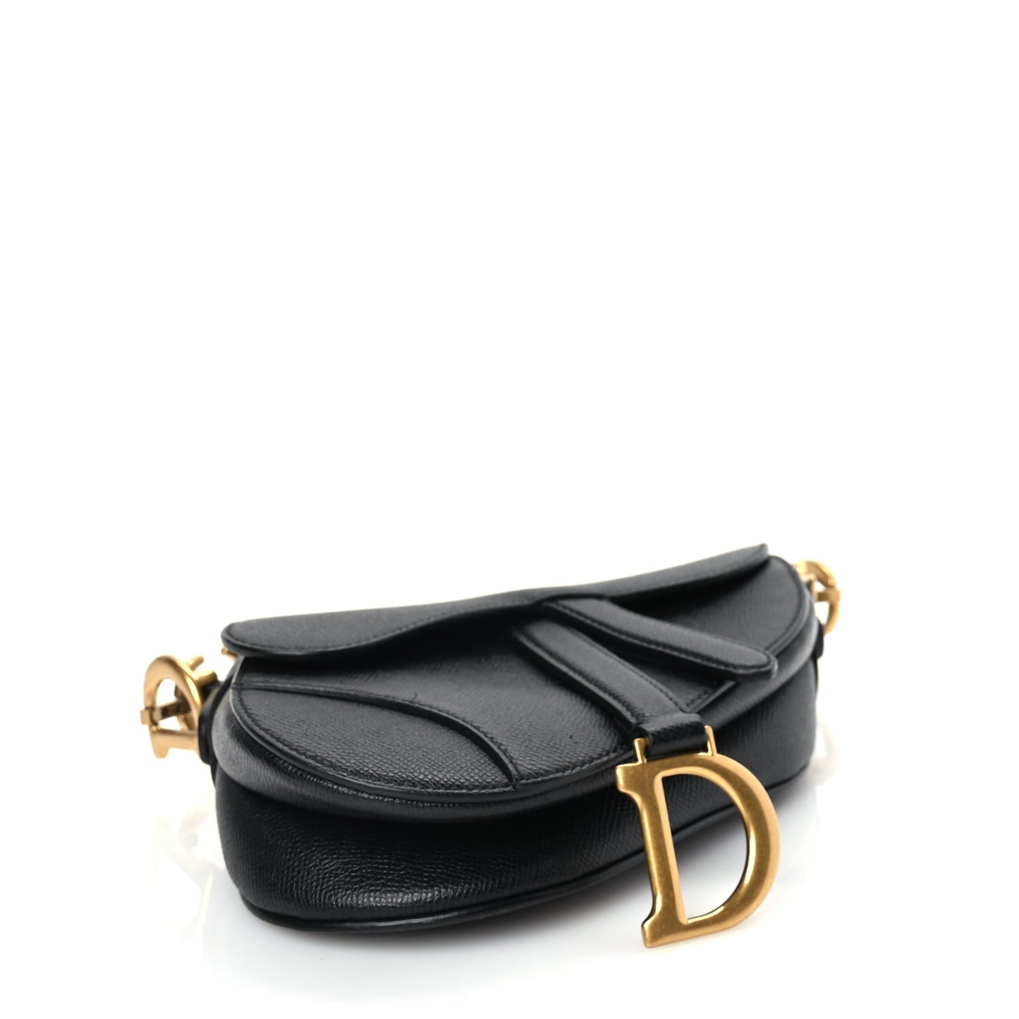 Christian Dior Grained Calfskin Mini Saddle Bag With Strap Black