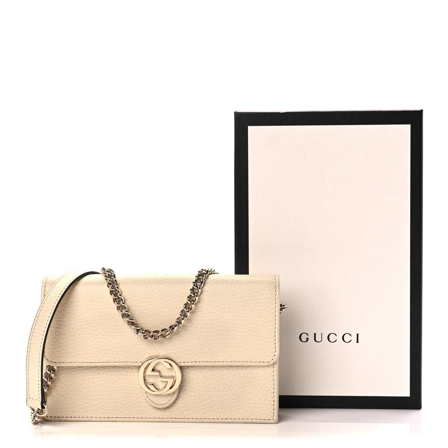 Gucci Dollar Calfskin Interlocking G Chain Wallet Ivoire