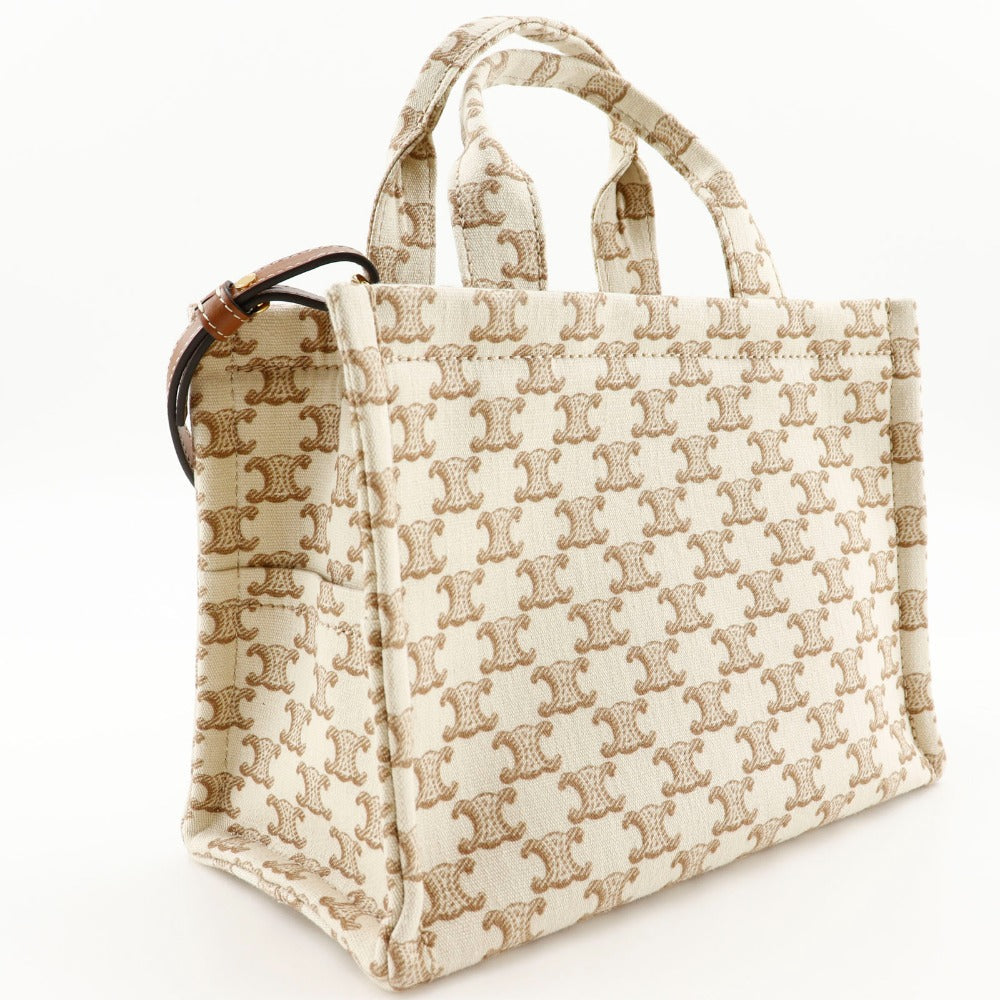 CELINE Handbag 19916 2EZ6 01BC canvas beige 2WAYShoulder Triomphe Small Hippo Thais Women