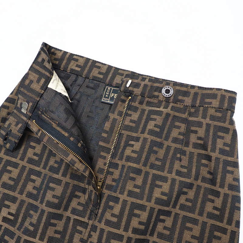 FENDI skirt 09.571960 66960 polyester Brown Zucca Pattern FF logo tight skirt Women 38