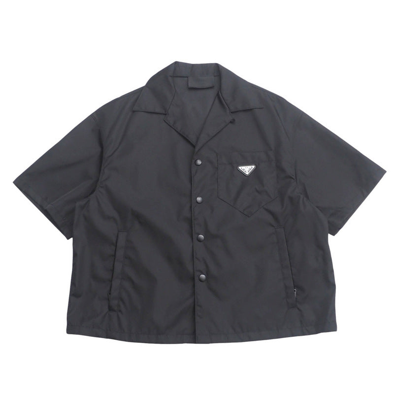 PRADA Short sleeve shirt SC449 S182 1WQ8 Nylon black mens M(180/96A)