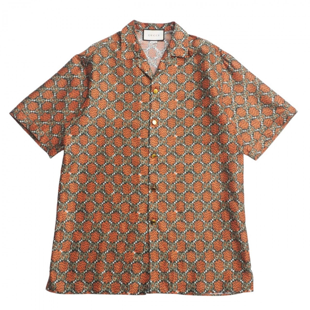 GUCCI Short sleeve shirt 623156 100% silk orange khaki mens 46(170/88A)
