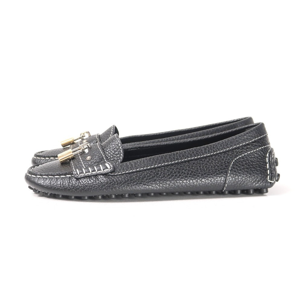 LOUIS VUITTON Slip-on leather Black White ND0196 Women 37