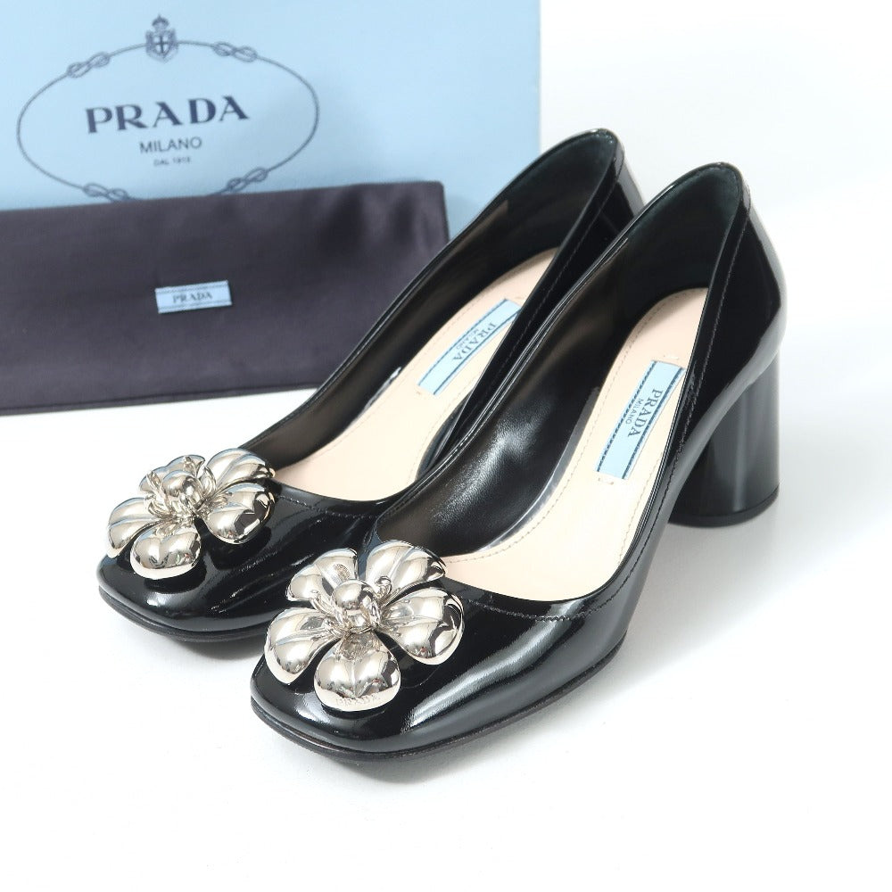 PRADA pumps Patent leather Black Silver Women 34 1/2
