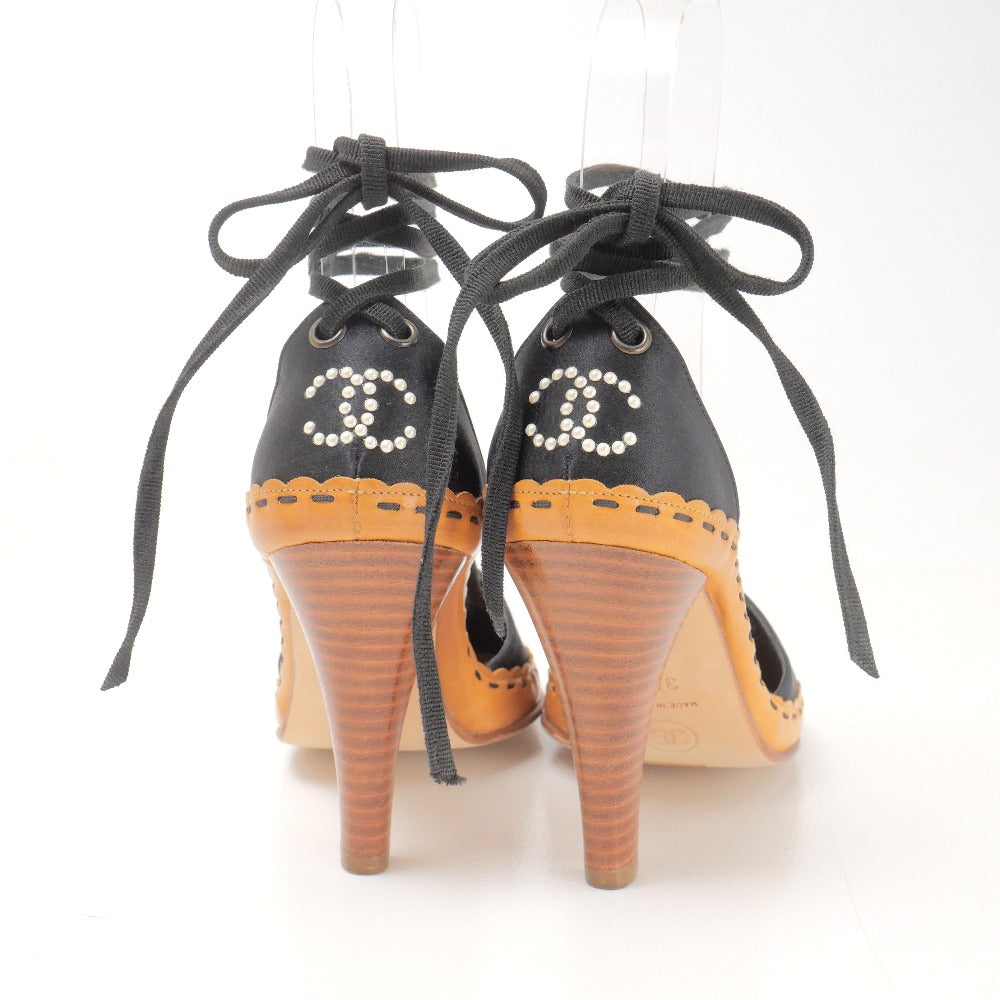CHANEL pumps Satin Black Beige type White Women 35 1/2
