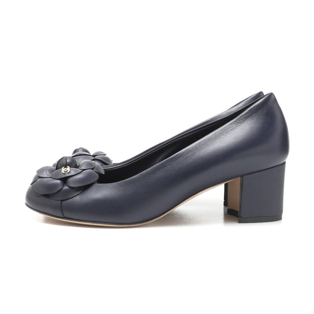 CHANEL pumps Genuine Leather Navy G31545 35.5C