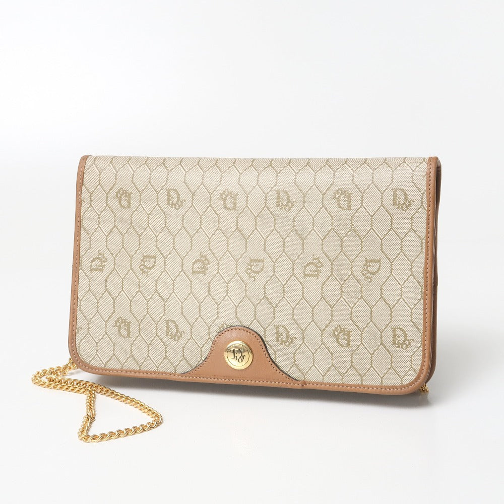 Christian Dior Shoulder Bag PVC leather Brown Gold Chain