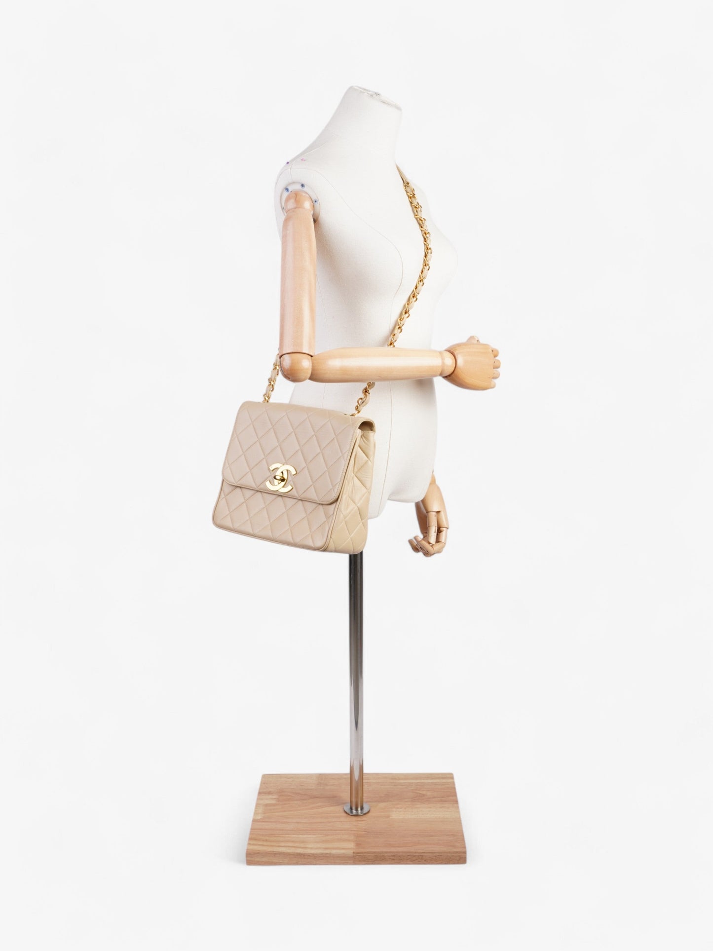 Chanel  Square Flap Beige Lambskin Leather Jumbo