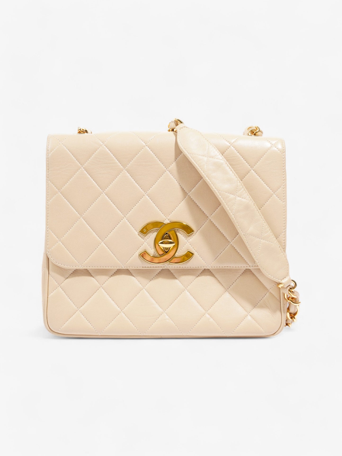 Chanel  Square Flap Beige Lambskin Leather Jumbo