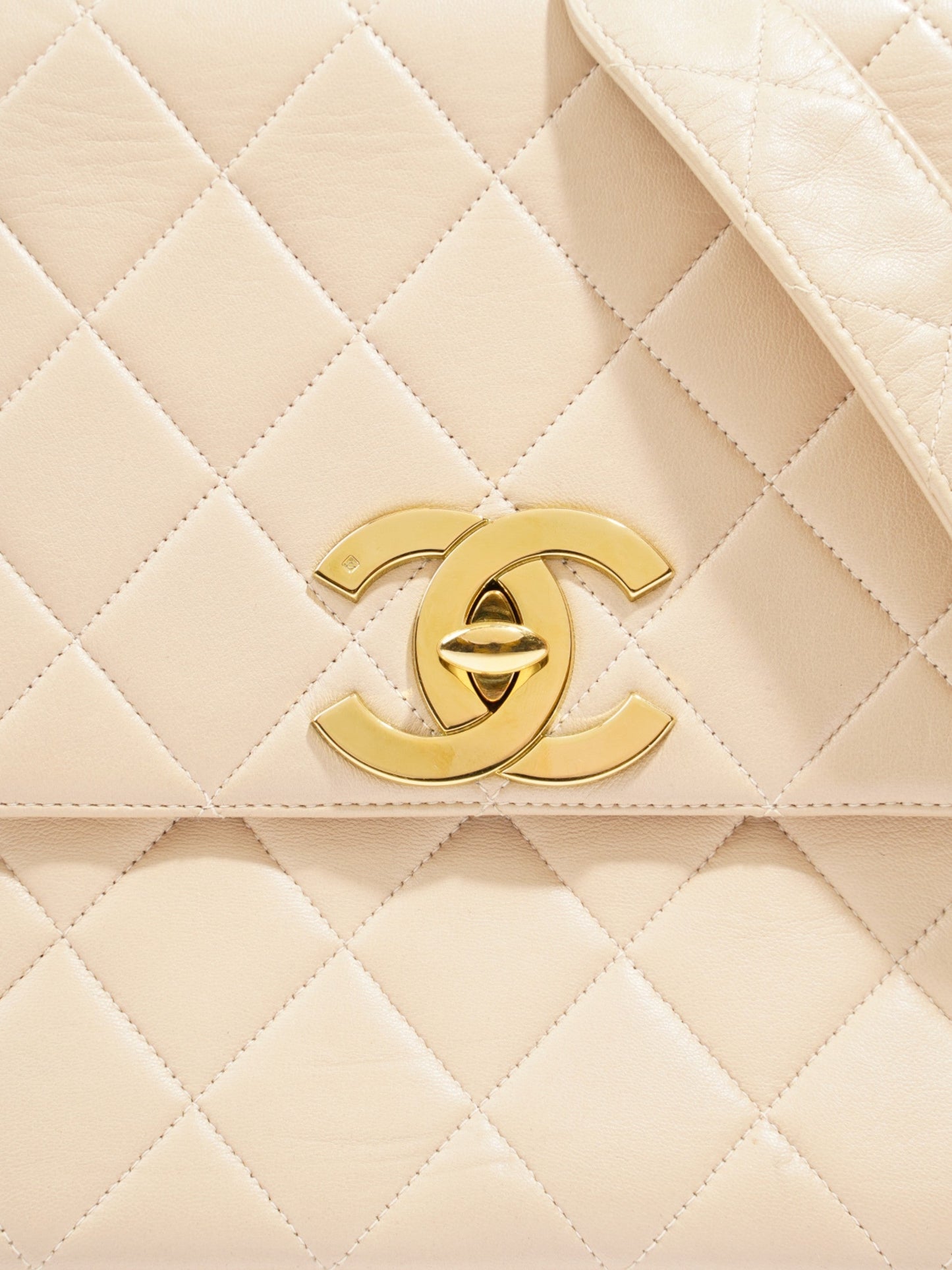 Chanel  Square Flap Beige Lambskin Leather Jumbo