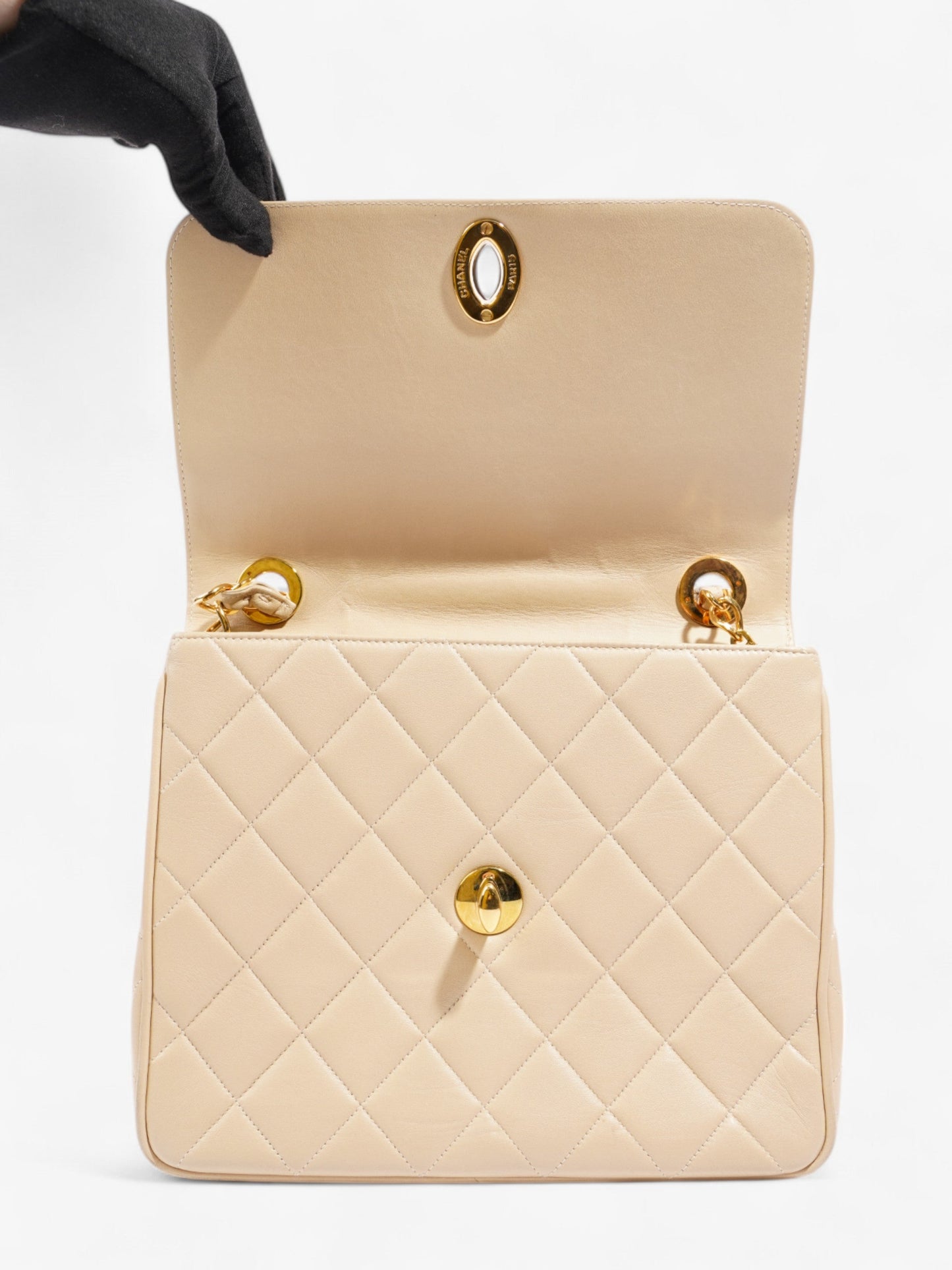 Chanel  Square Flap Beige Lambskin Leather Jumbo