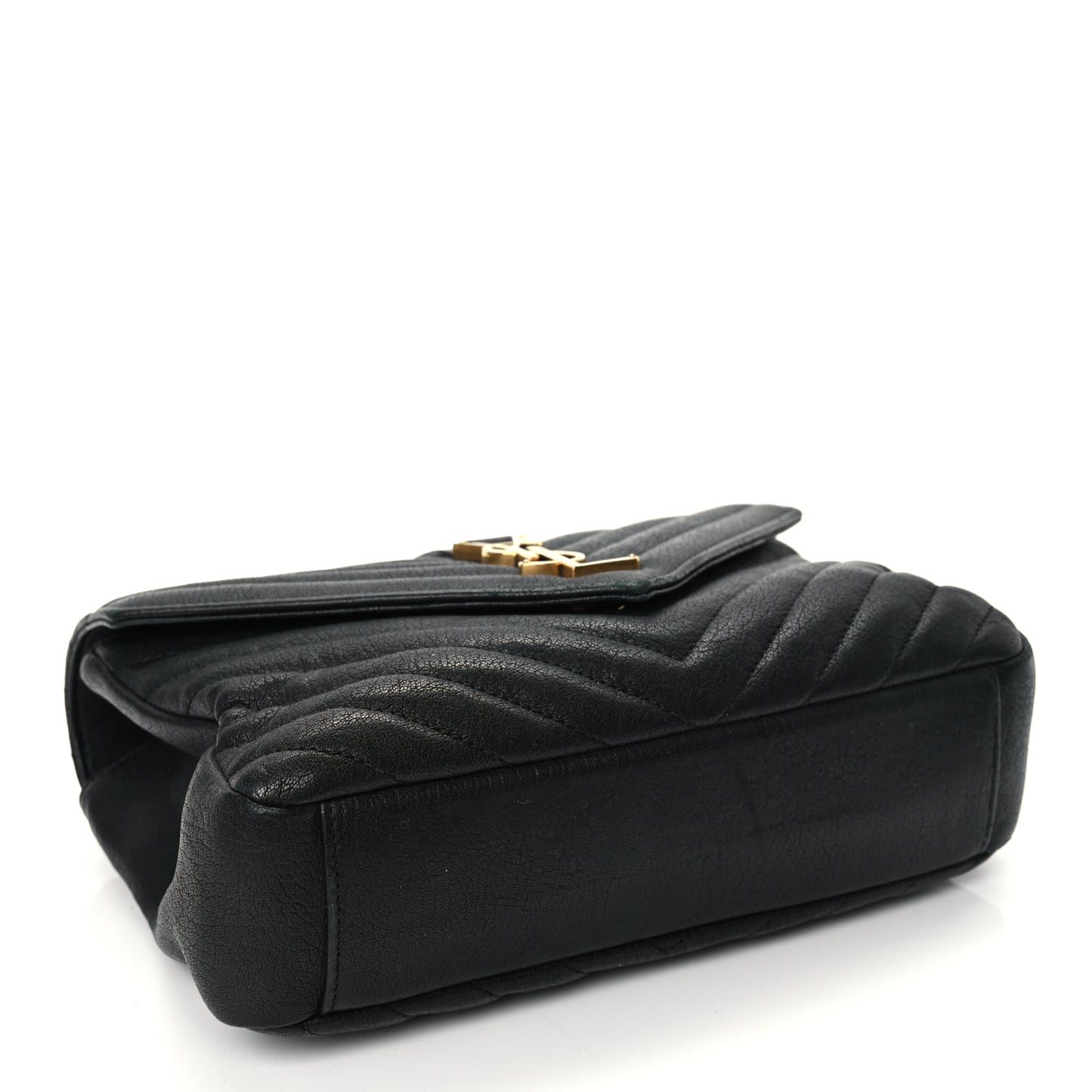Saint Laurent Sheepskin Matelasse Chevron Monogram Medium College Bag Black