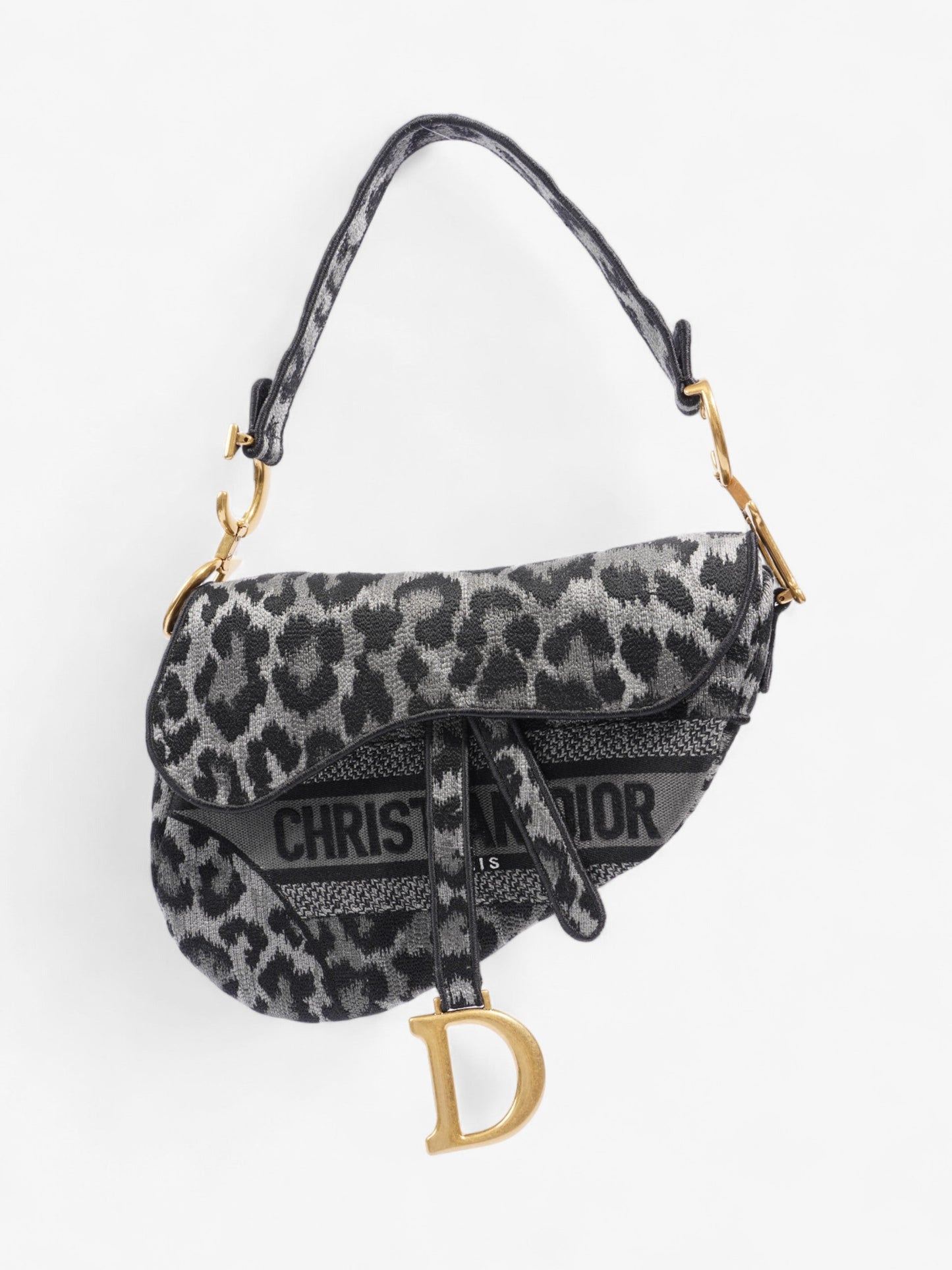 Christian Dior Saddle Bag Black / Grey Cotton