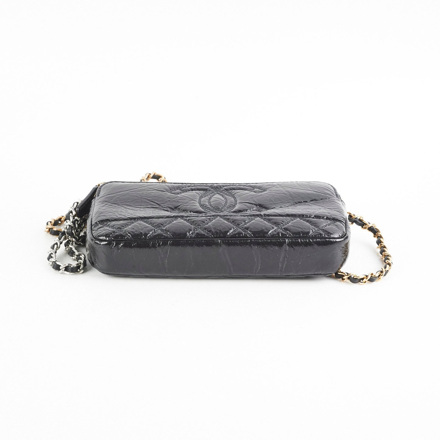 Chanel Double Zip Wallet On Chain Aged Calfskin Black