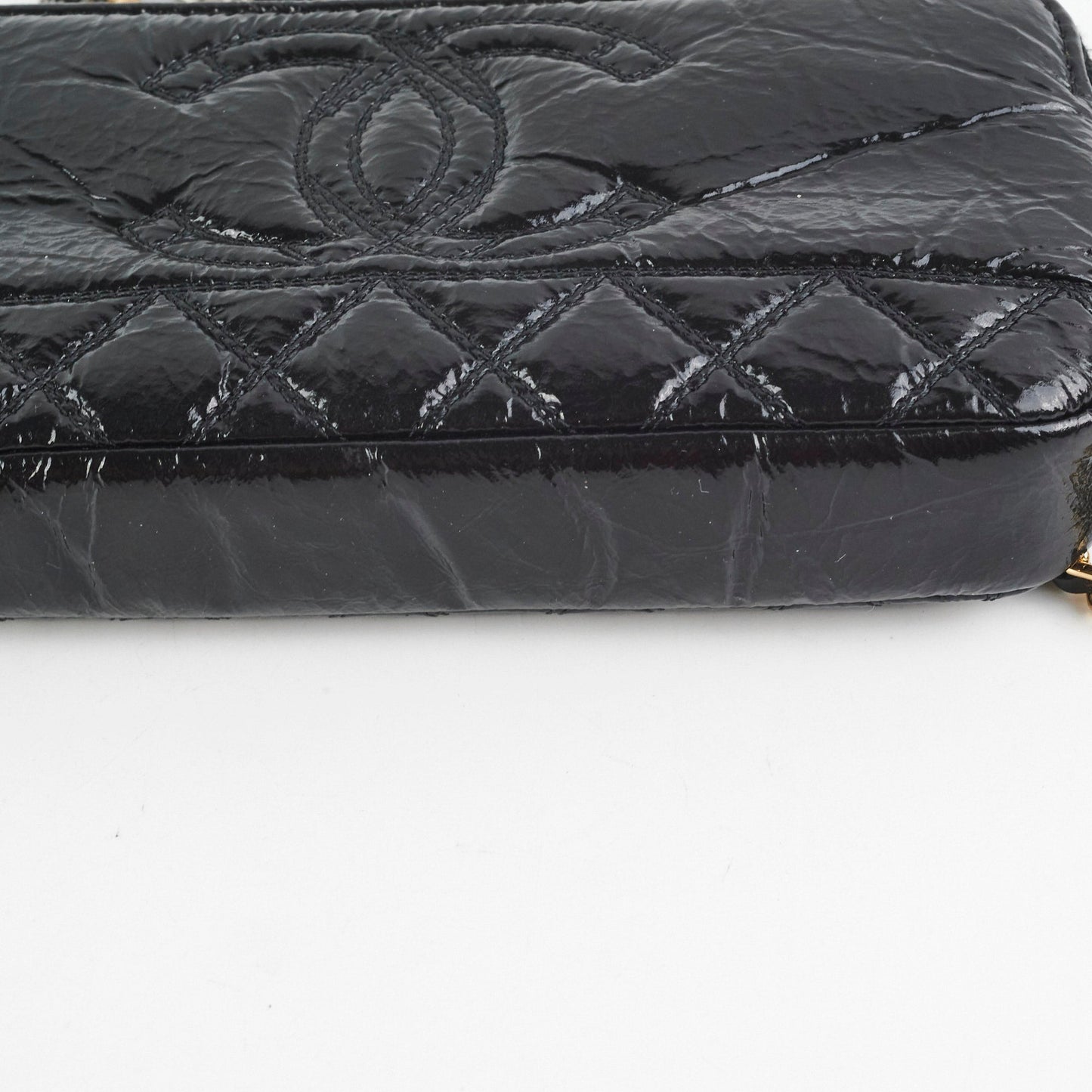Chanel Double Zip Wallet On Chain Aged Calfskin Black