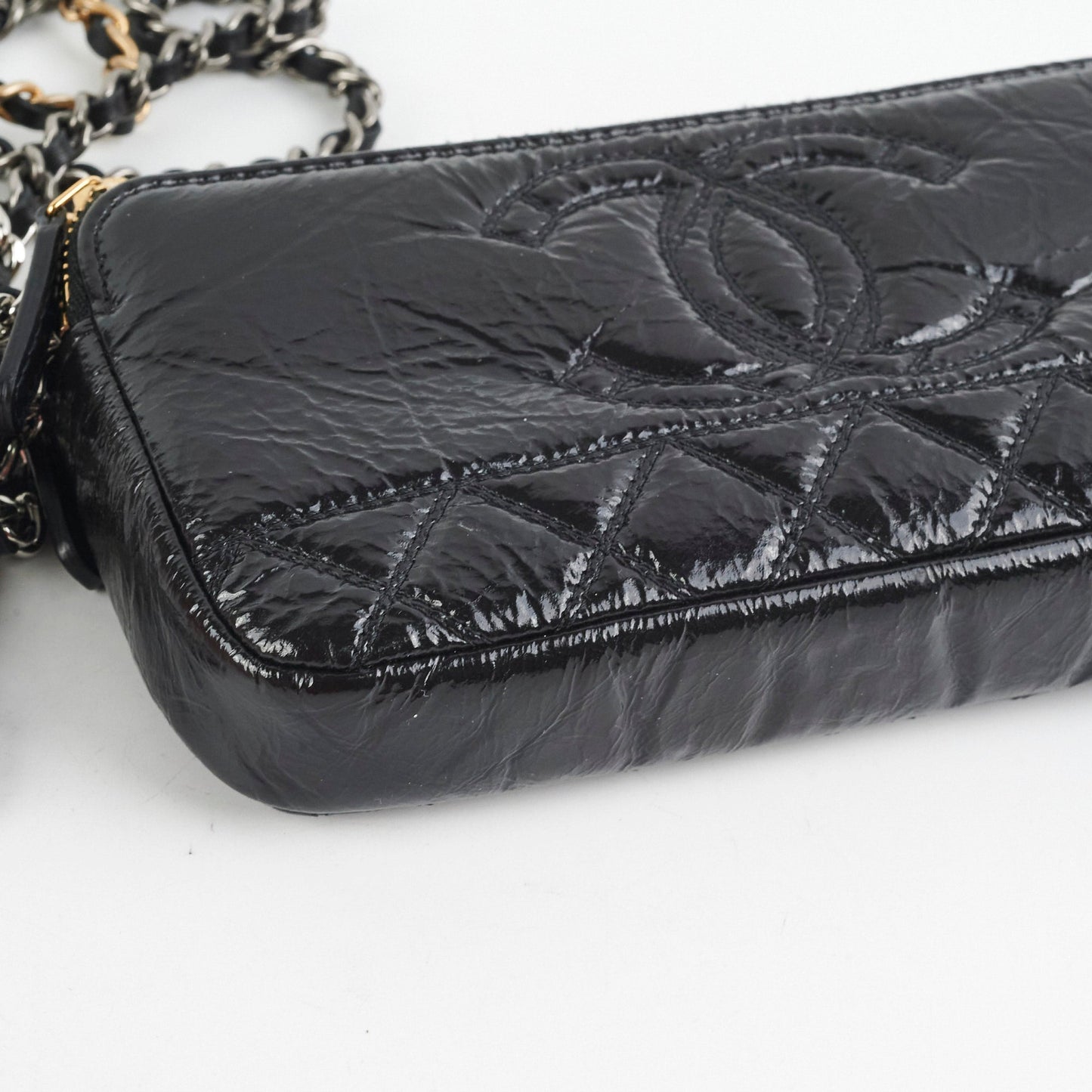 Chanel Double Zip Wallet On Chain Aged Calfskin Black