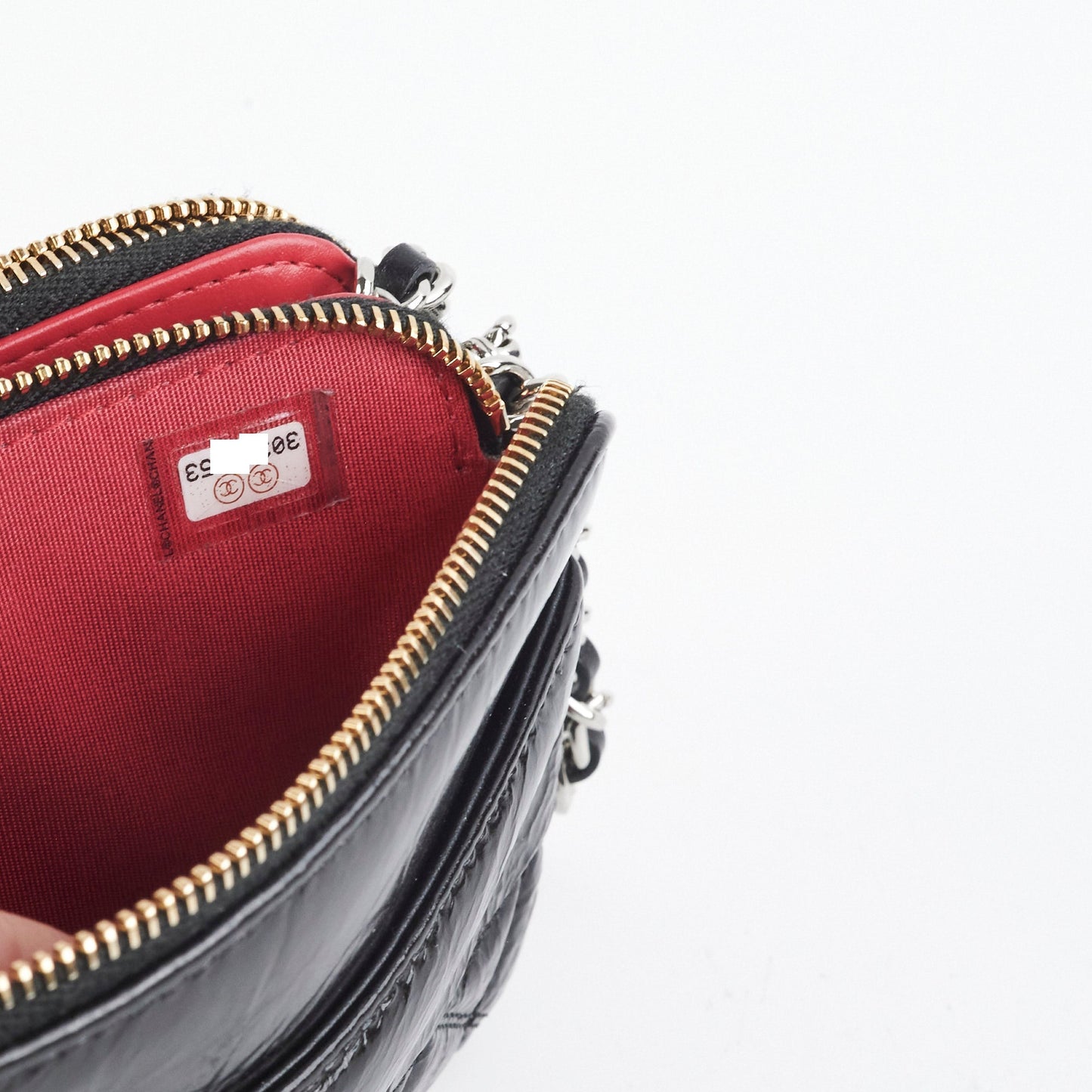 Chanel Double Zip Wallet On Chain Aged Calfskin Black