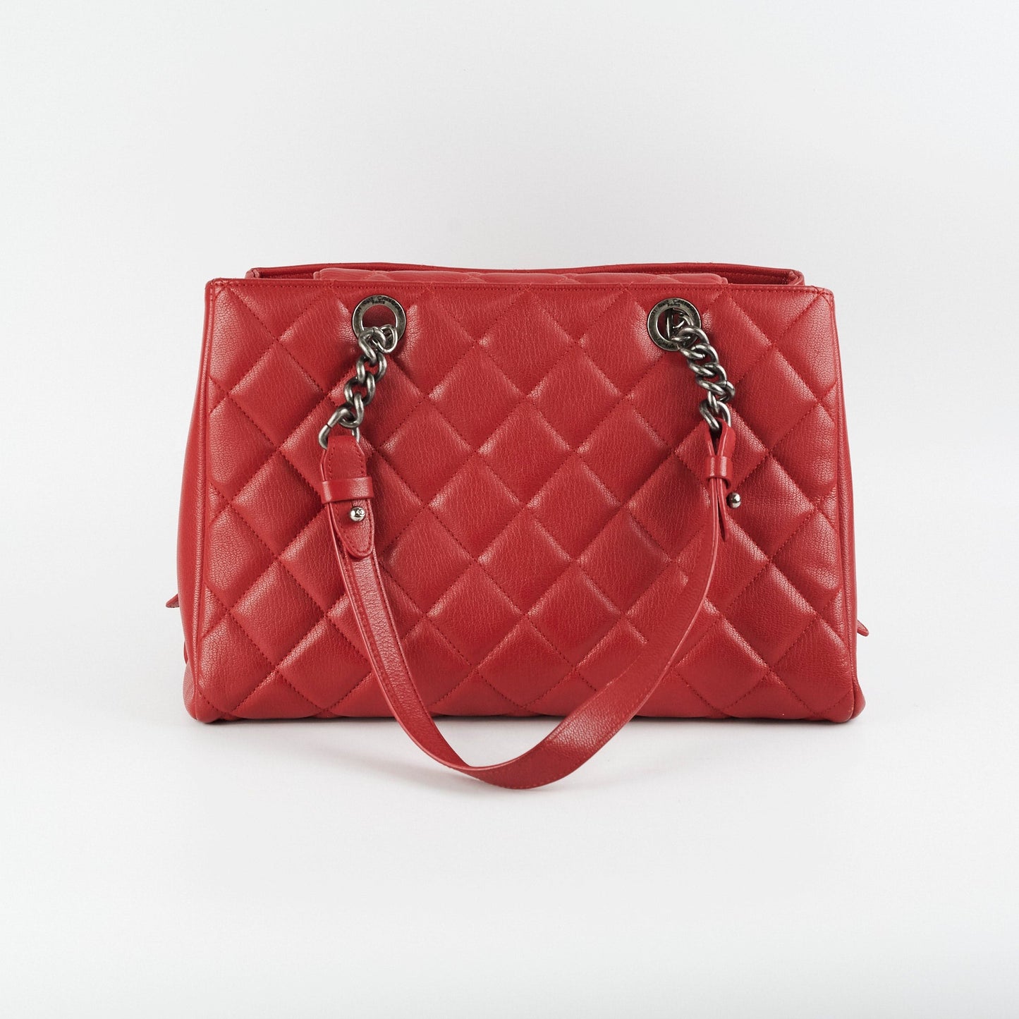 Chanel Quilted Tote Bag Calfskin Red
