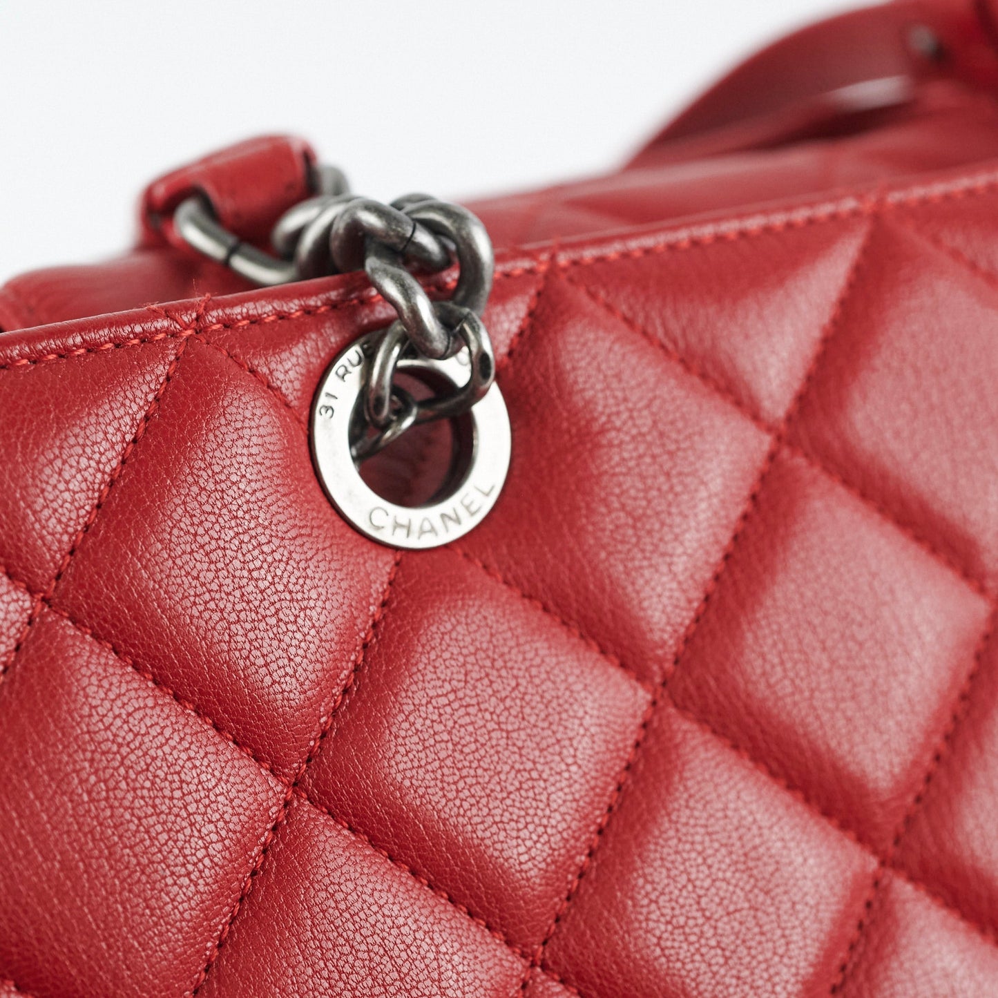 Chanel Quilted Tote Bag Calfskin Red