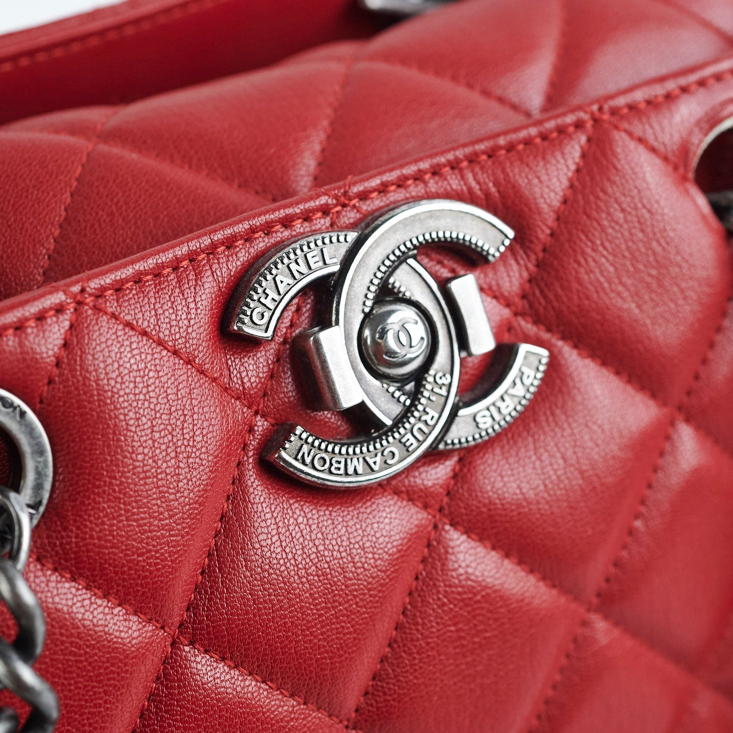 Chanel Quilted Tote Bag Calfskin Red
