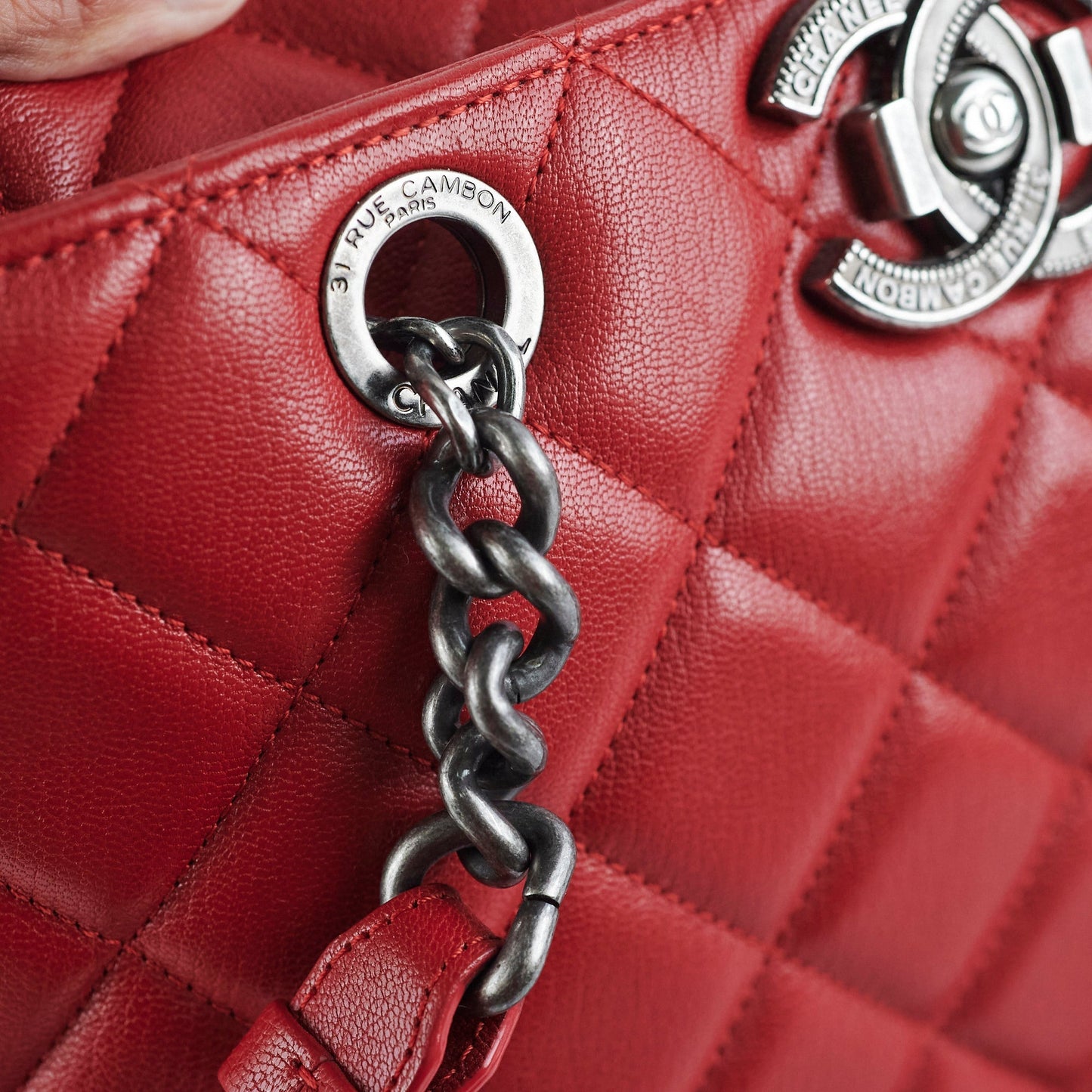 Chanel Quilted Tote Bag Calfskin Red