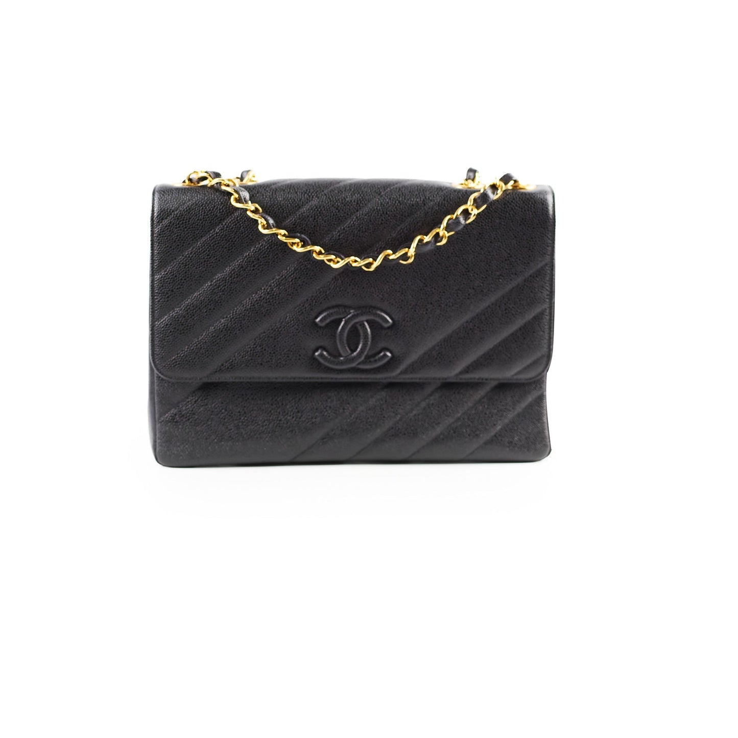 Chanel  Jumbo Single Flap Diagonal Quilted Caviar Black
