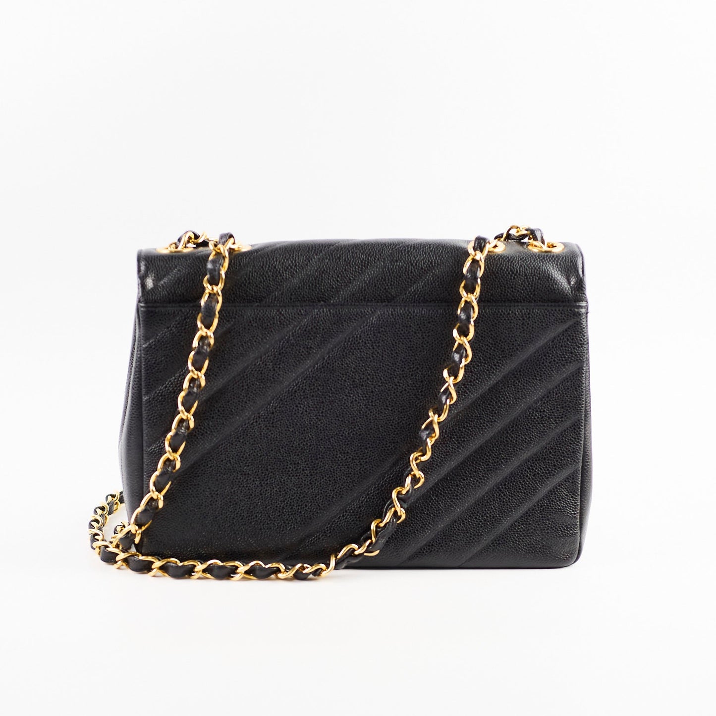 Chanel  Jumbo Single Flap Diagonal Quilted Caviar Black