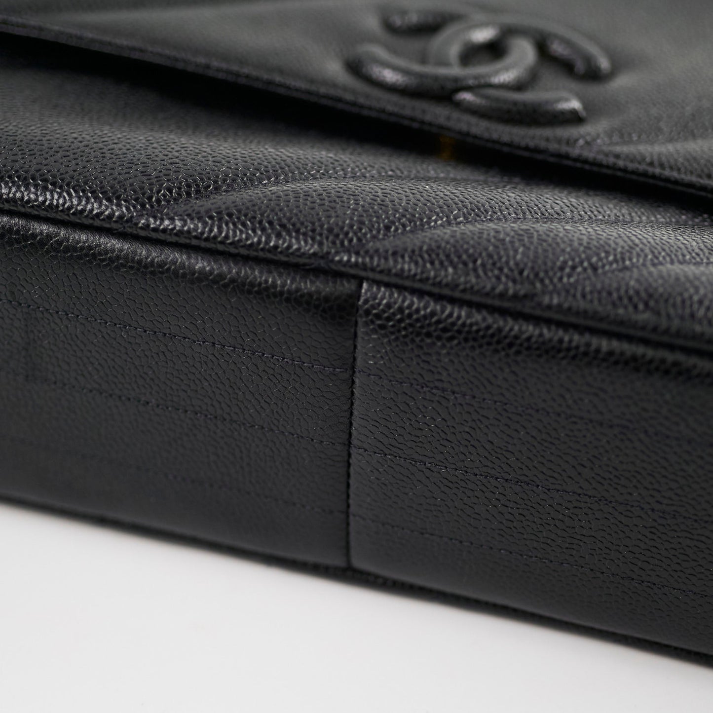 Chanel  Jumbo Single Flap Diagonal Quilted Caviar Black