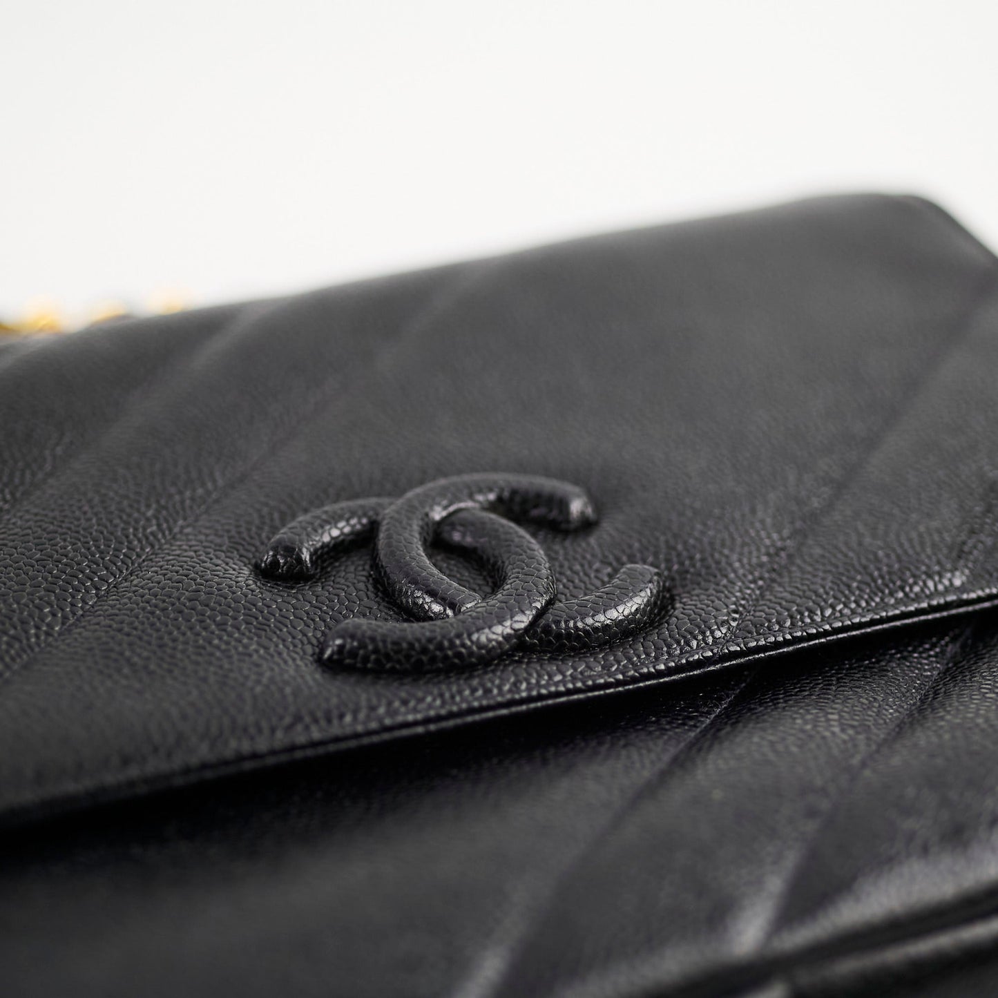 Chanel  Jumbo Single Flap Diagonal Quilted Caviar Black