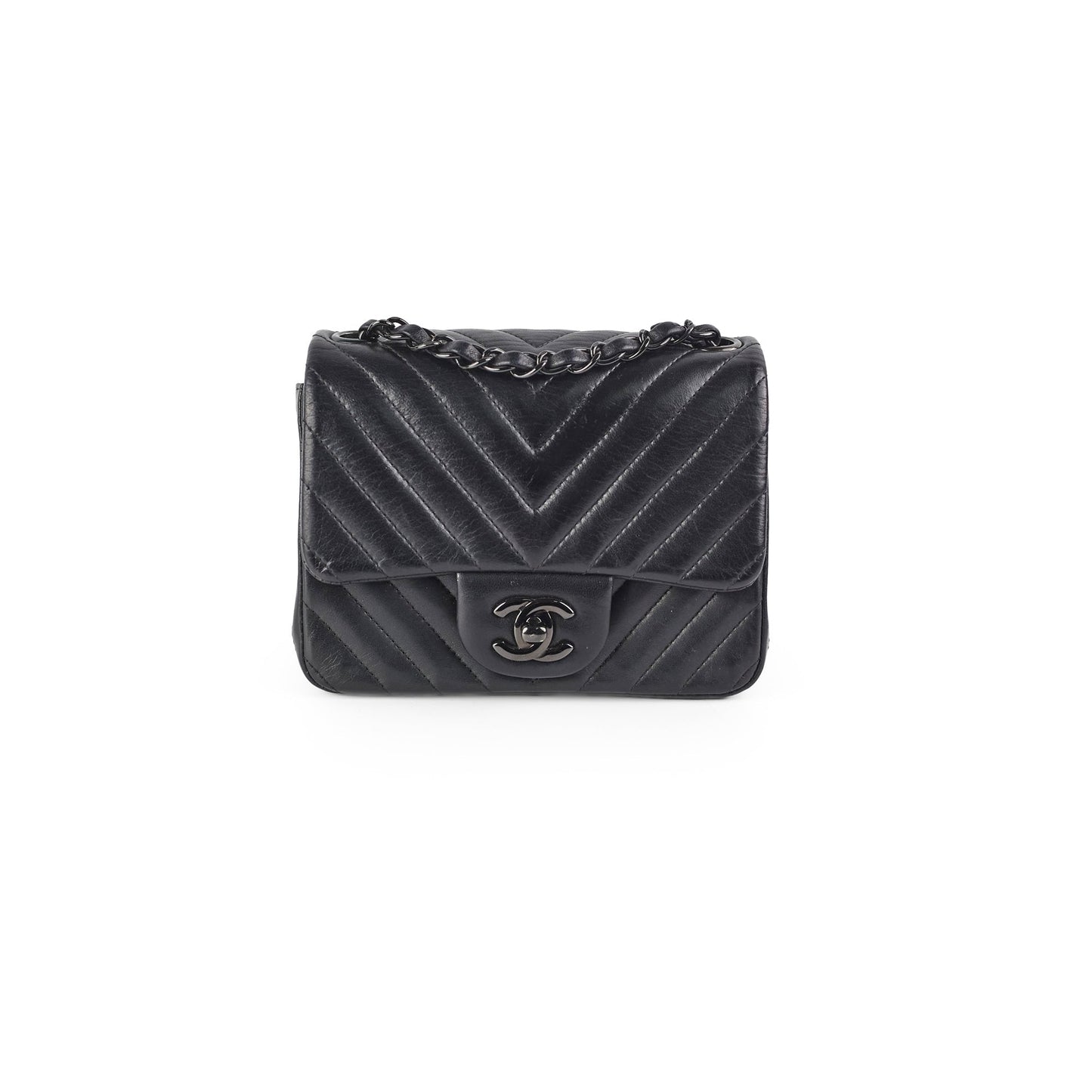 Chanel Mini Square Chevron So Black