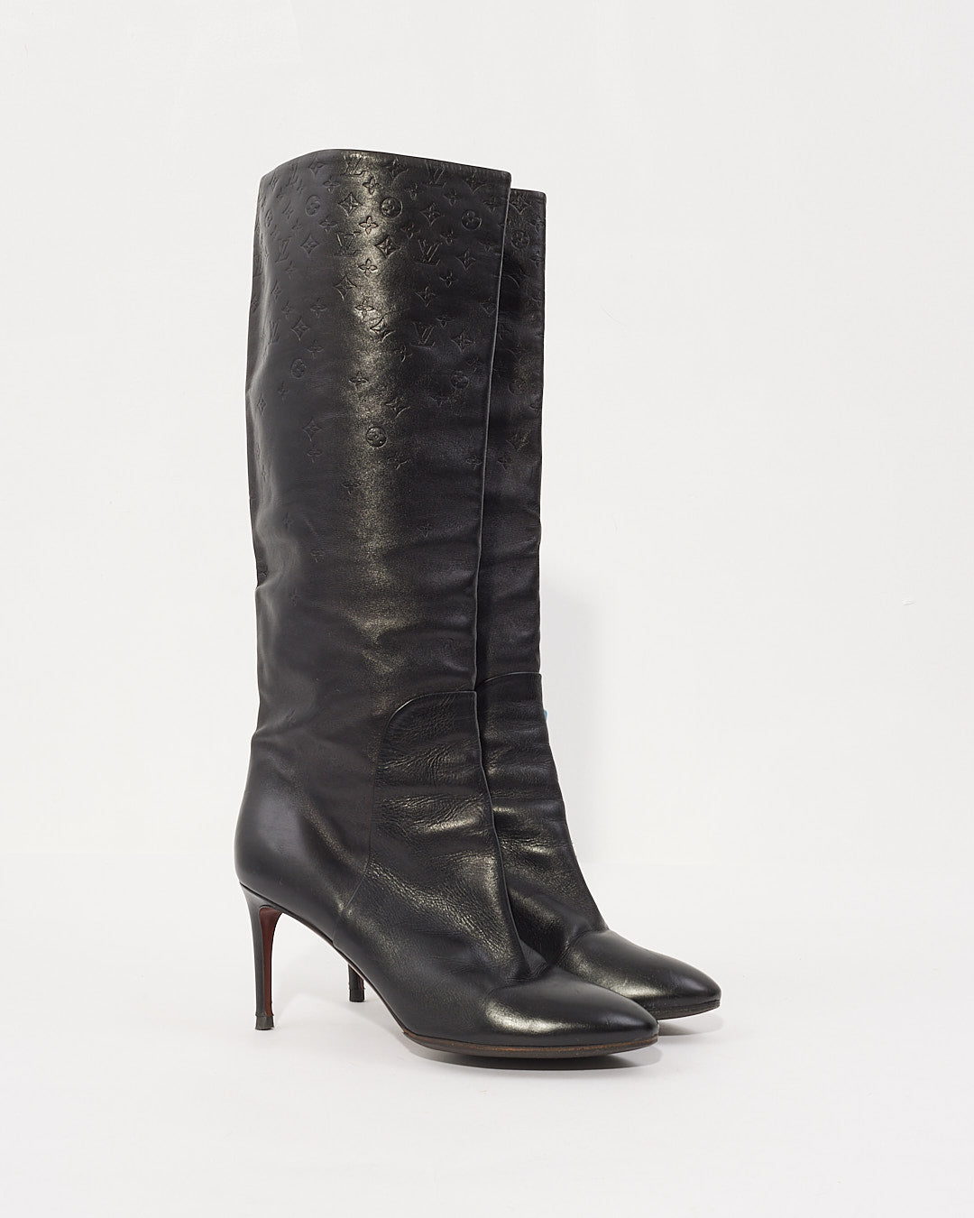 Louis Vuitton Black Leather Monogram Knee High Boots - 39